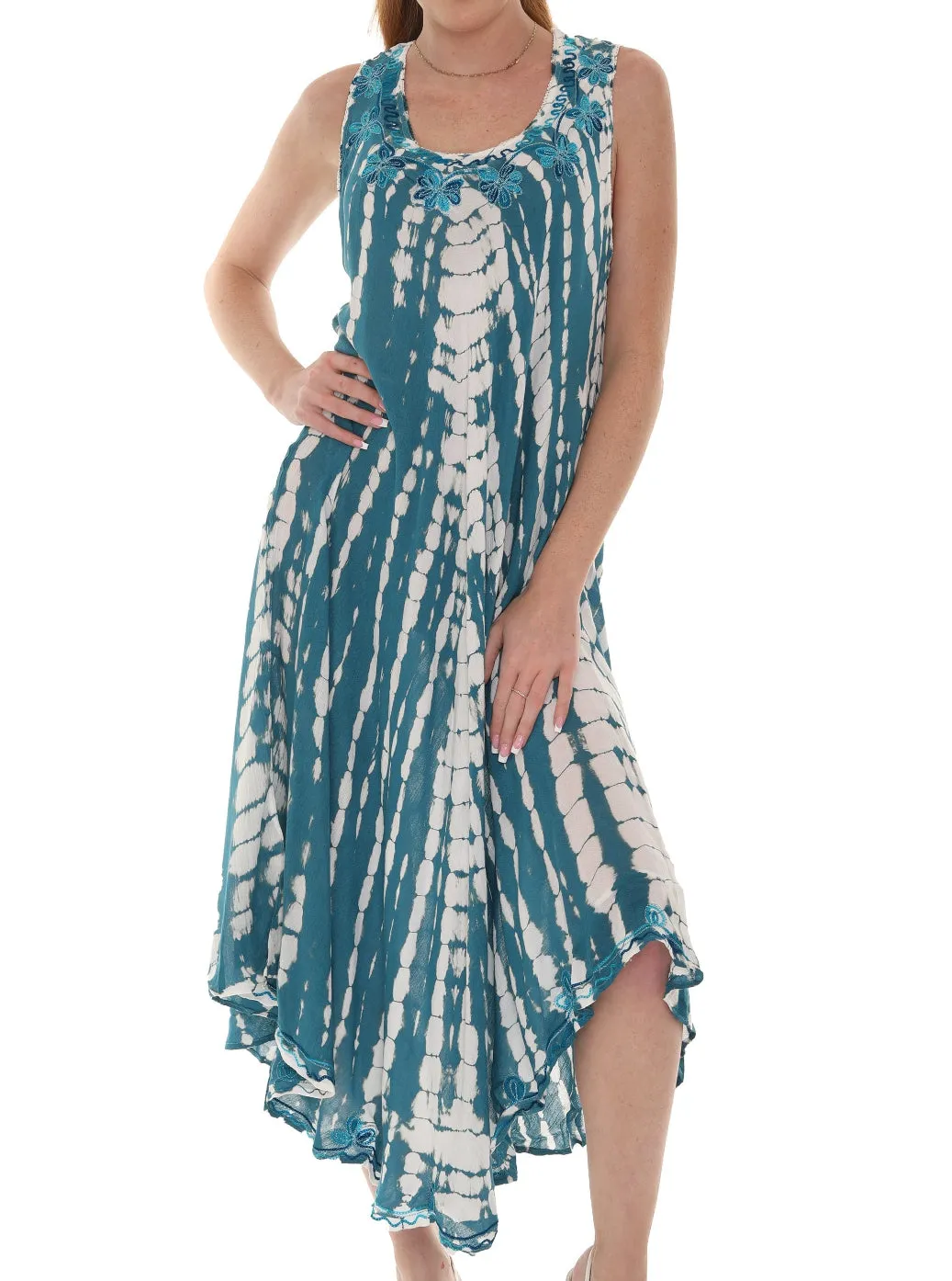 Tie-Dye With Embroidery Neckline Rayon Sundress