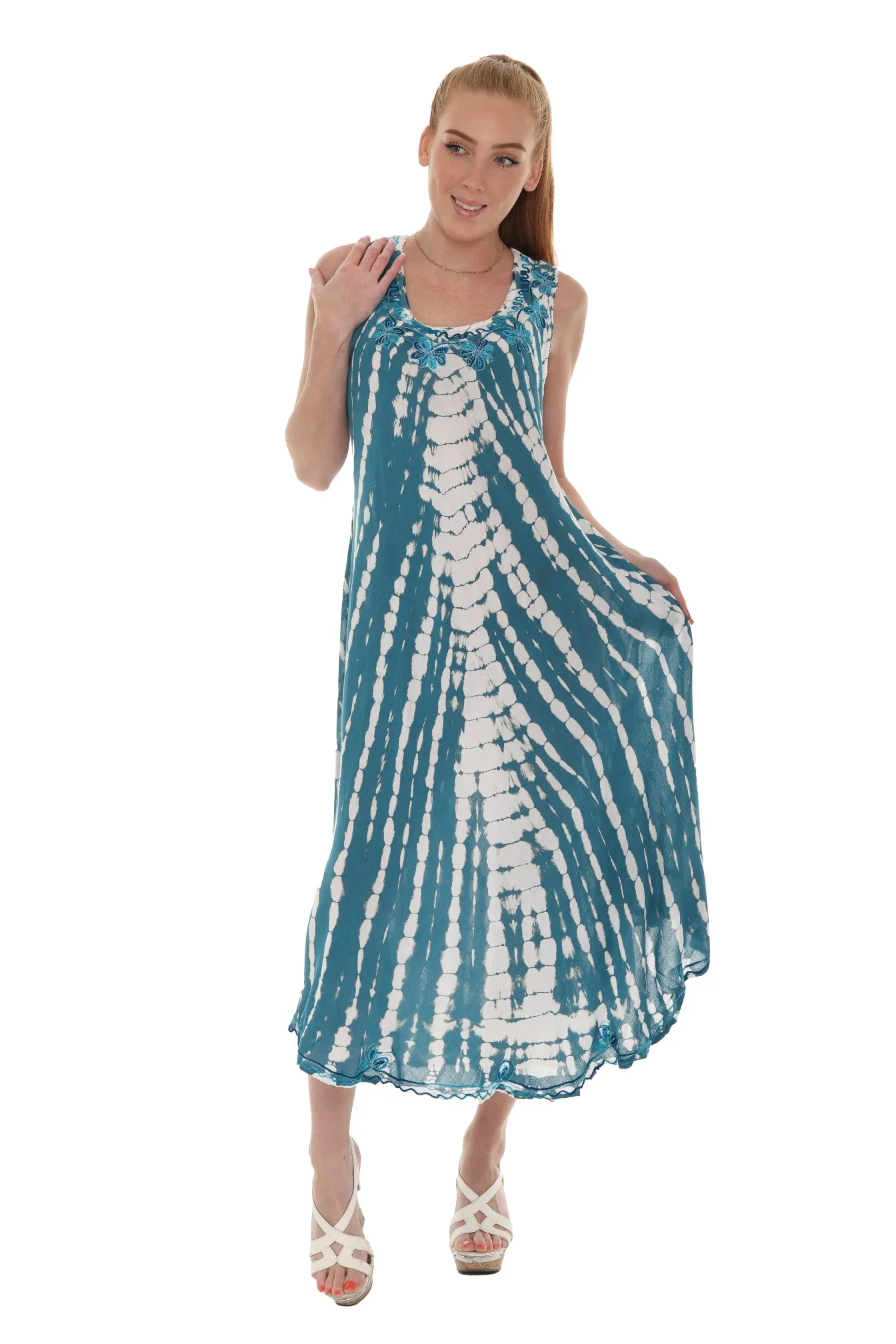 Tie-Dye With Embroidery Neckline Rayon Sundress