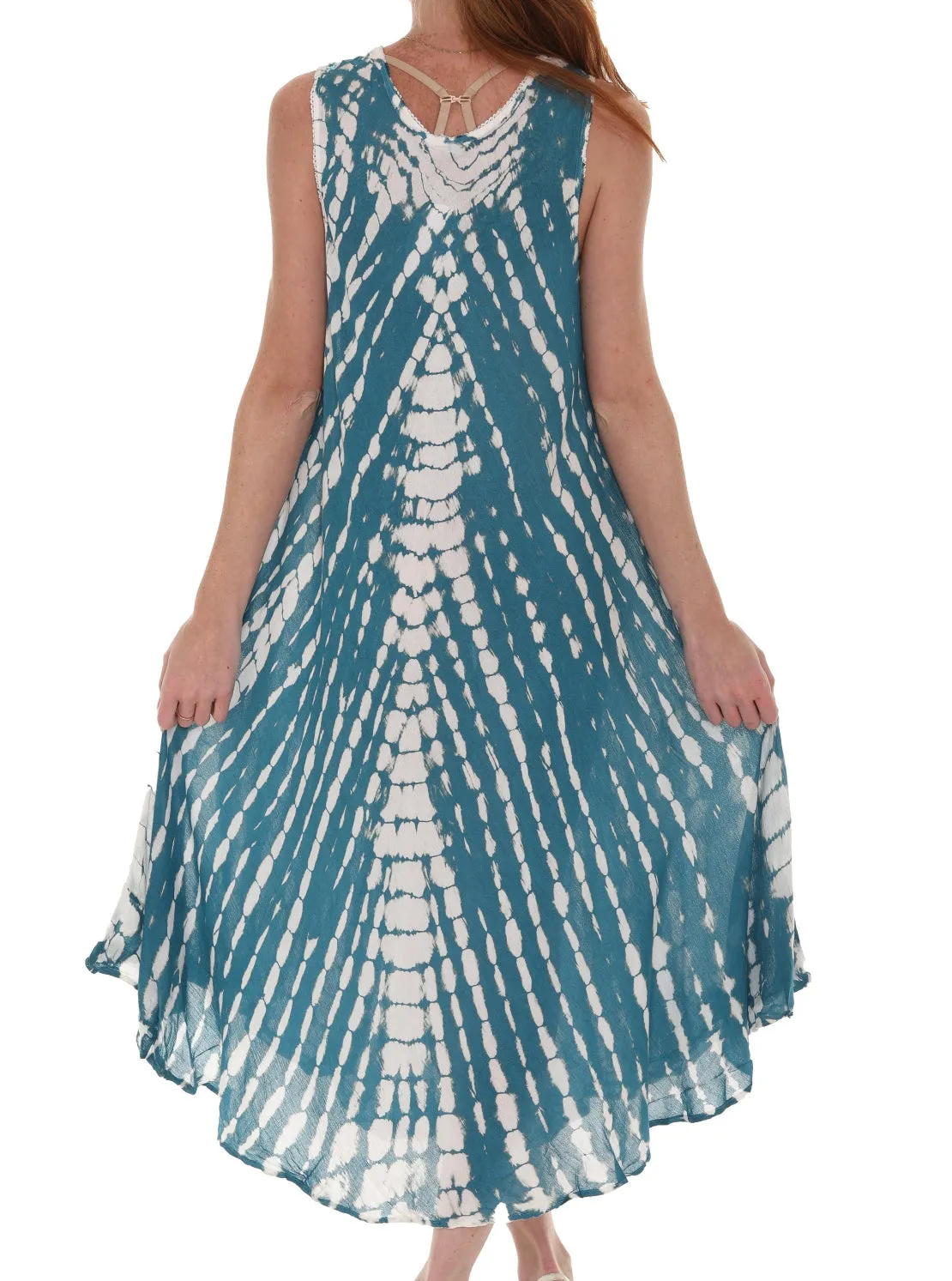 Tie-Dye With Embroidery Neckline Rayon Sundress