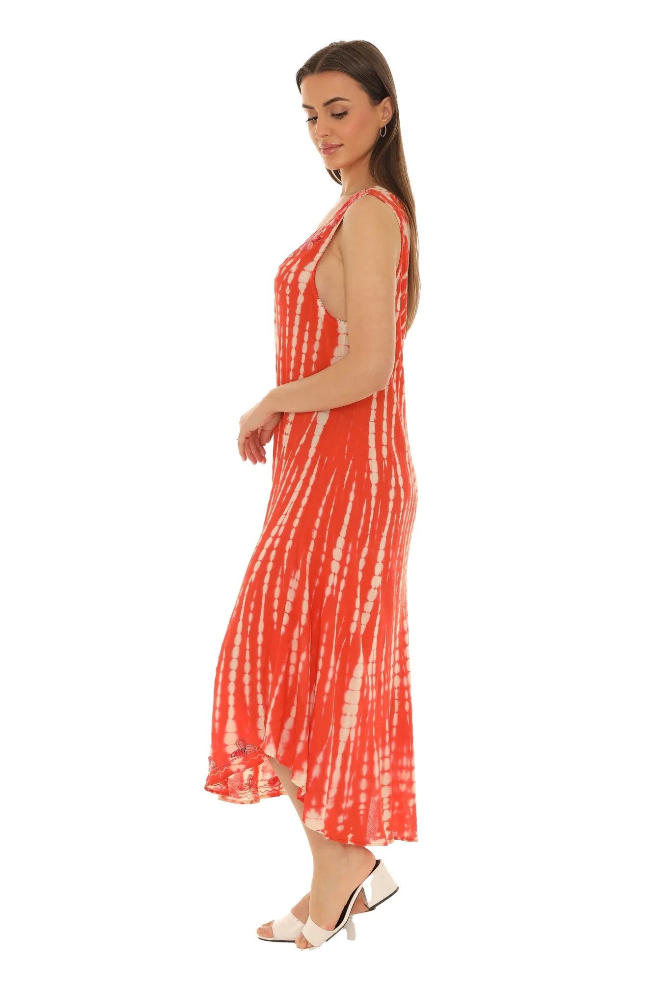 Tie-Dye With Embroidery Neckline Rayon Sundress