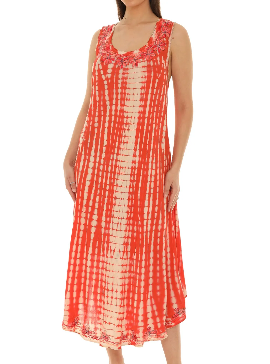 Tie-Dye With Embroidery Neckline Rayon Sundress