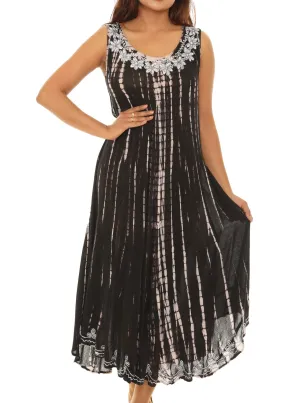 Tie-Dye With Embroidery Neckline Rayon Sundress