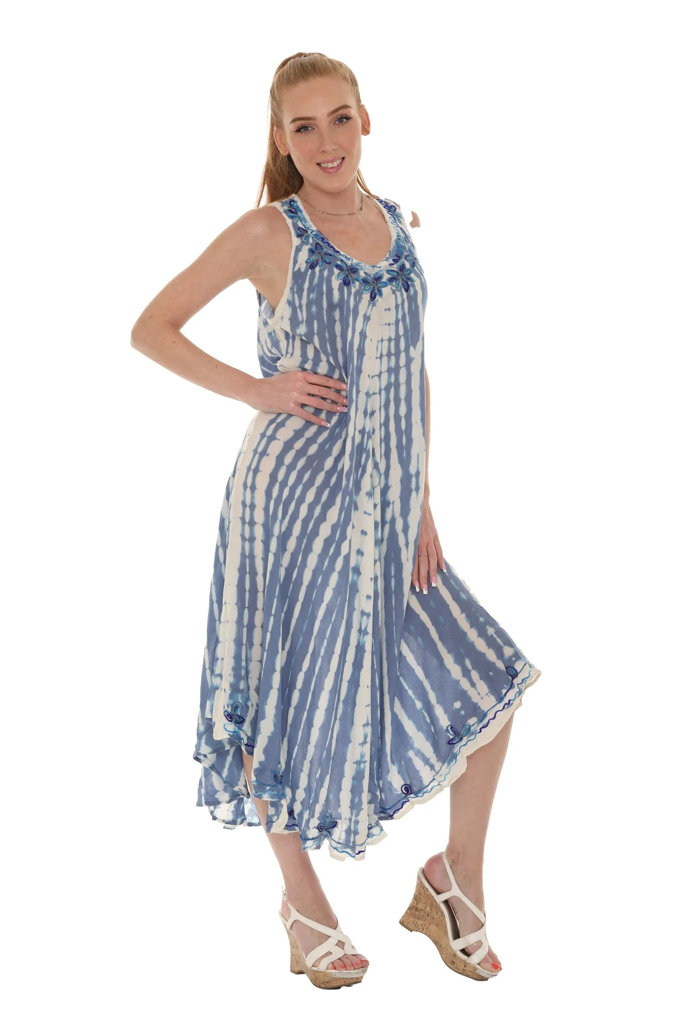Tie-Dye With Embroidery Neckline Rayon Sundress