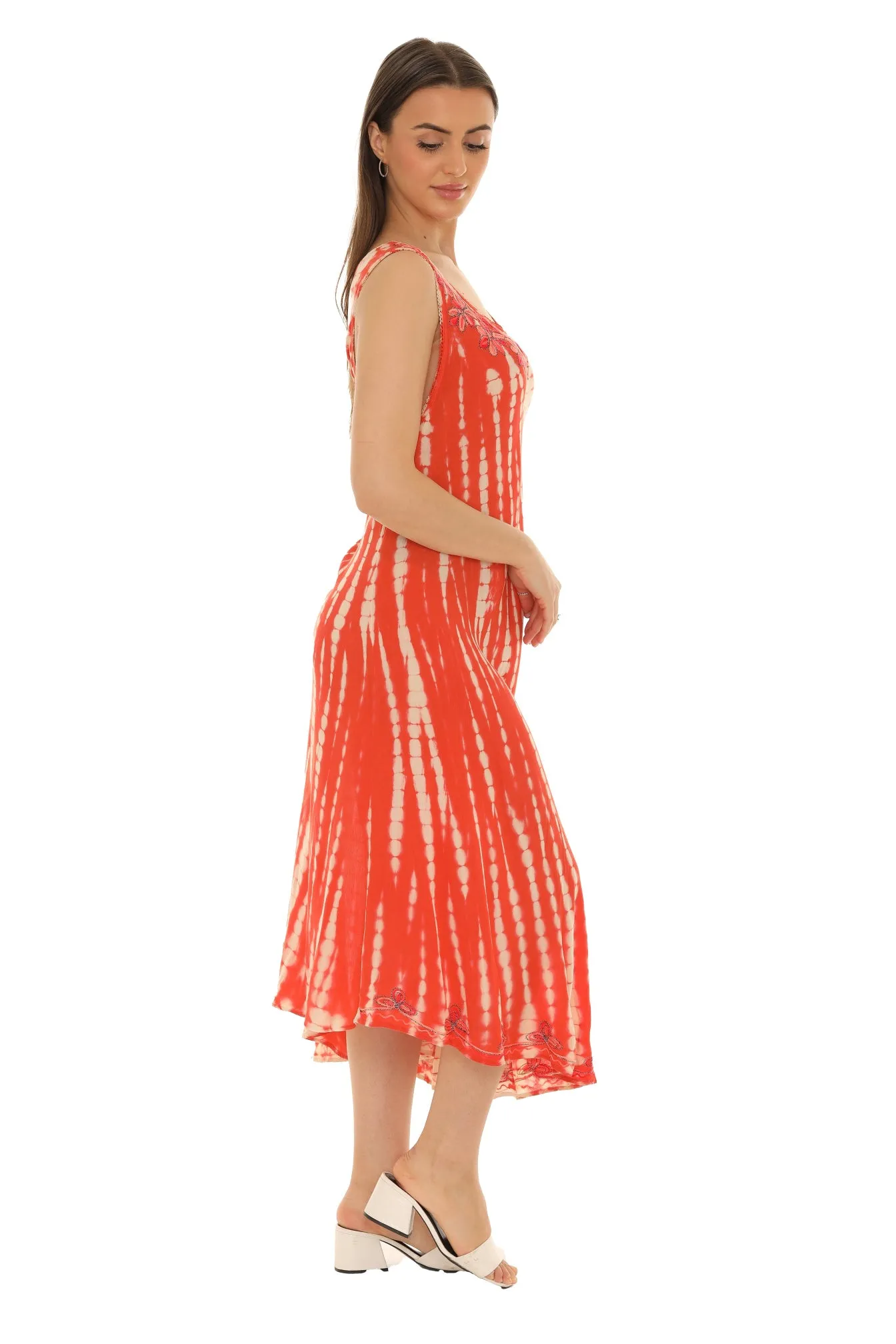 Tie-Dye With Embroidery Neckline Rayon Sundress