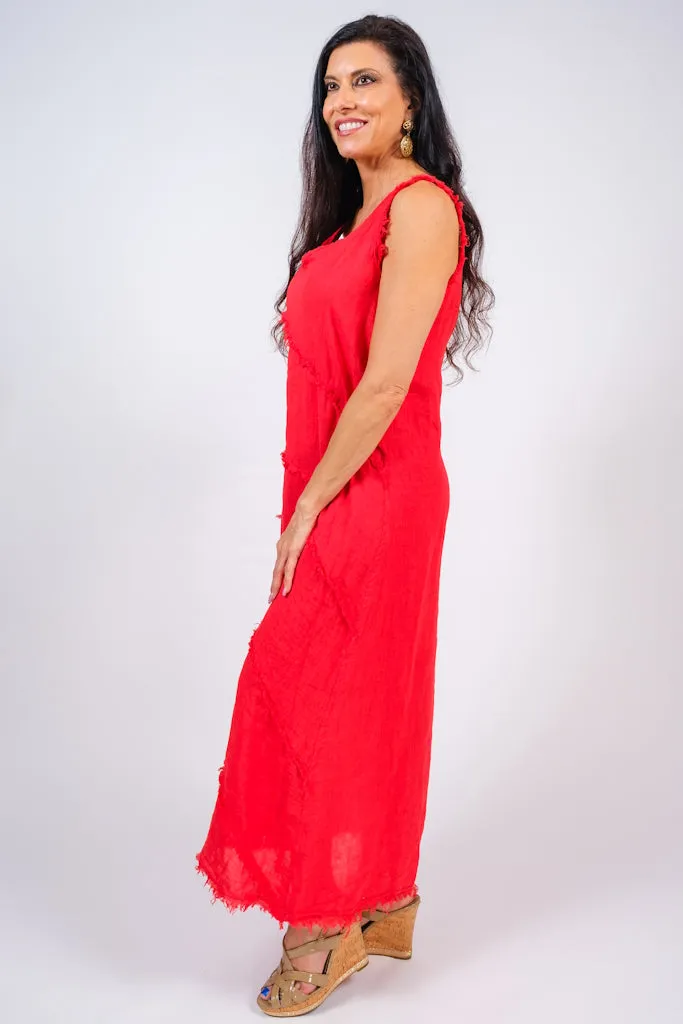 Wanita Diagonal Raw Edge Linen Dress (DT122)