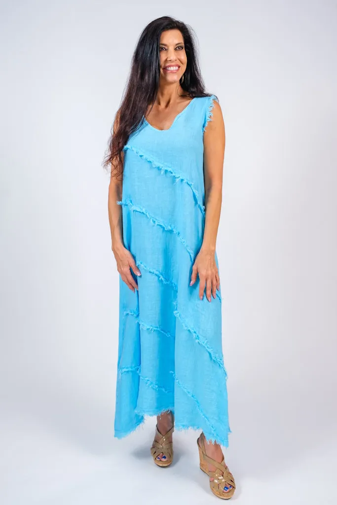 Wanita Diagonal Raw Edge Linen Dress (DT122)