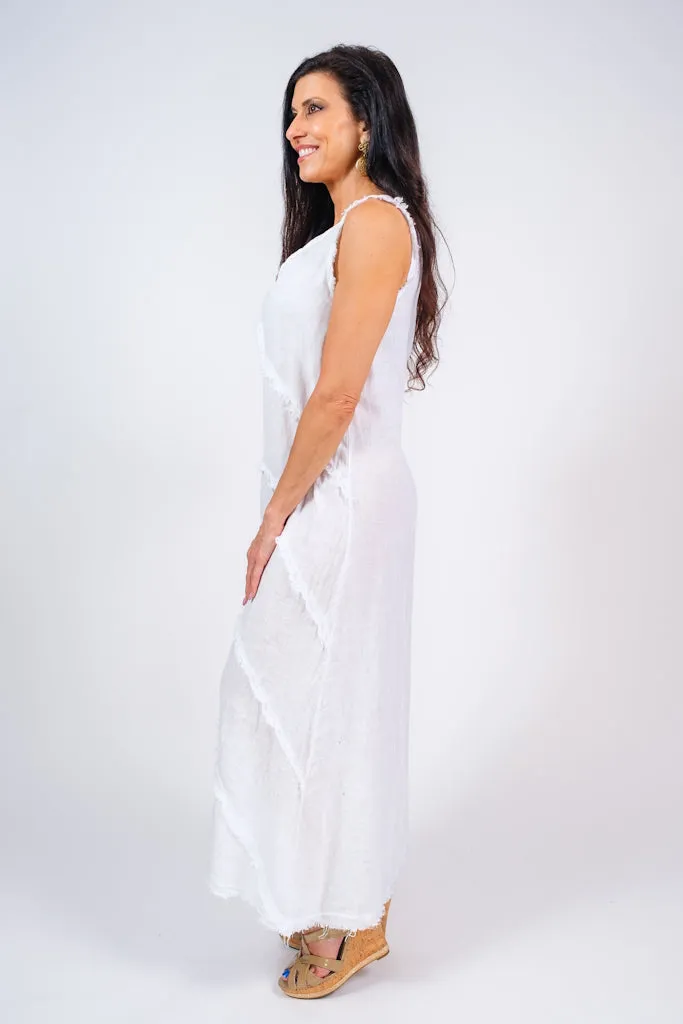 Wanita Diagonal Raw Edge Linen Dress (DT122)