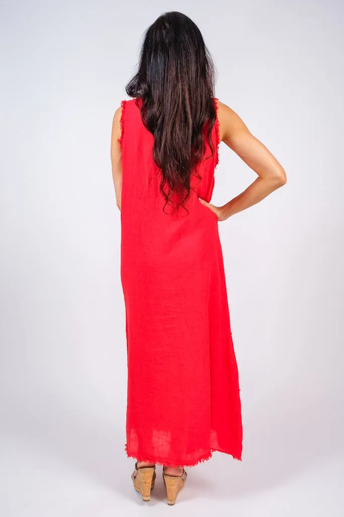 Wanita Diagonal Raw Edge Linen Dress (DT122)