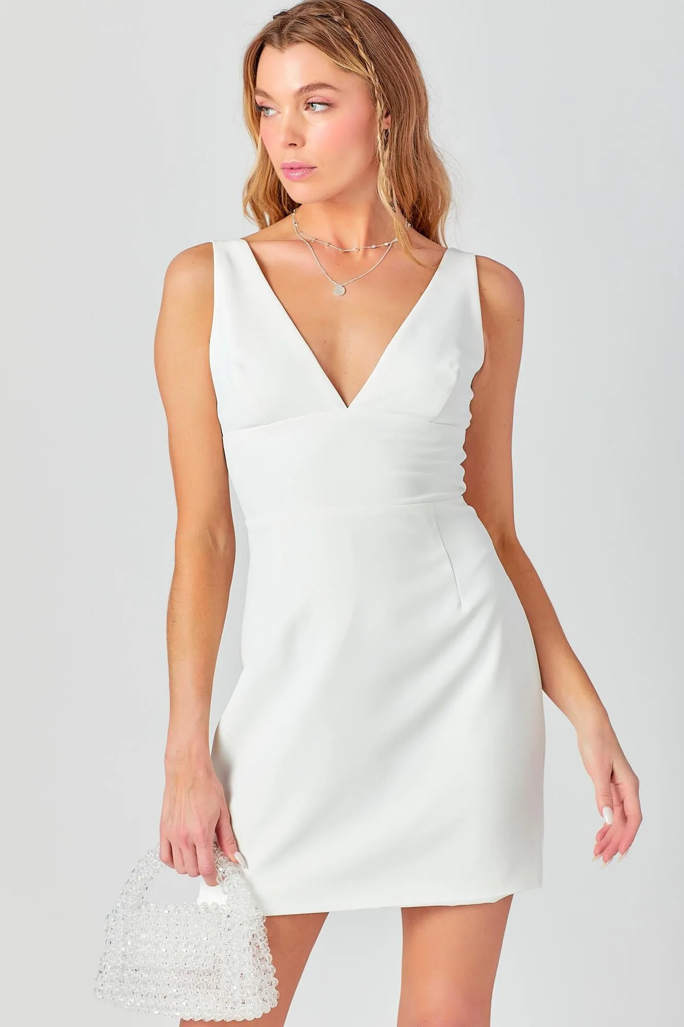 White Heart Neck Bodycon Dress