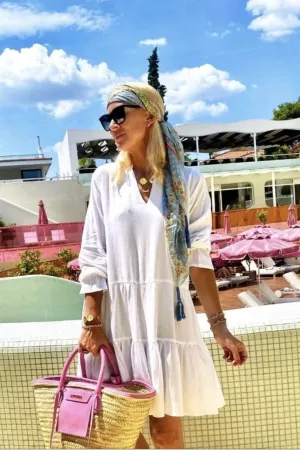 White Knee Length Cotton Beach Dress