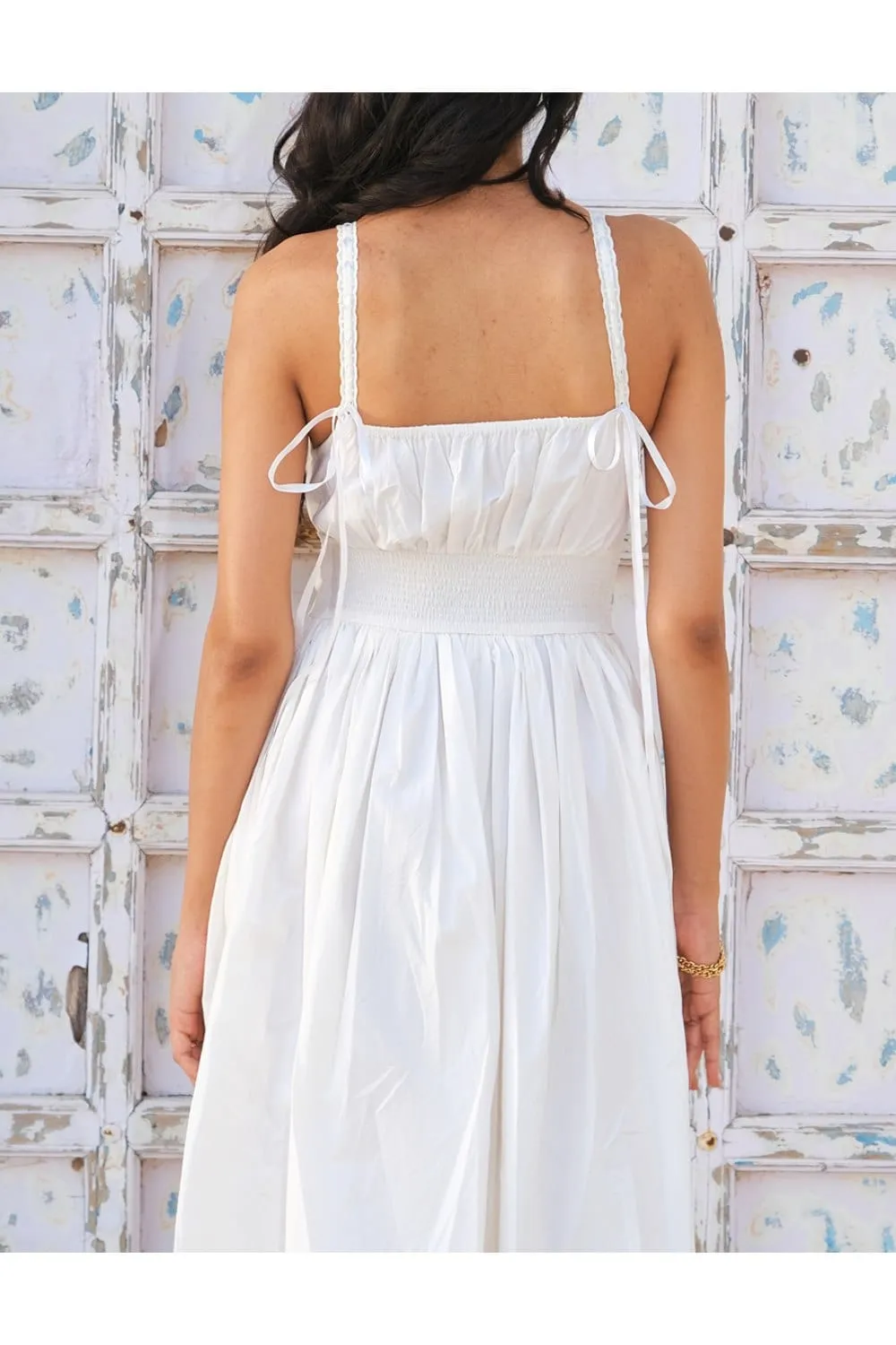 White Solid Strappy Midi Dress