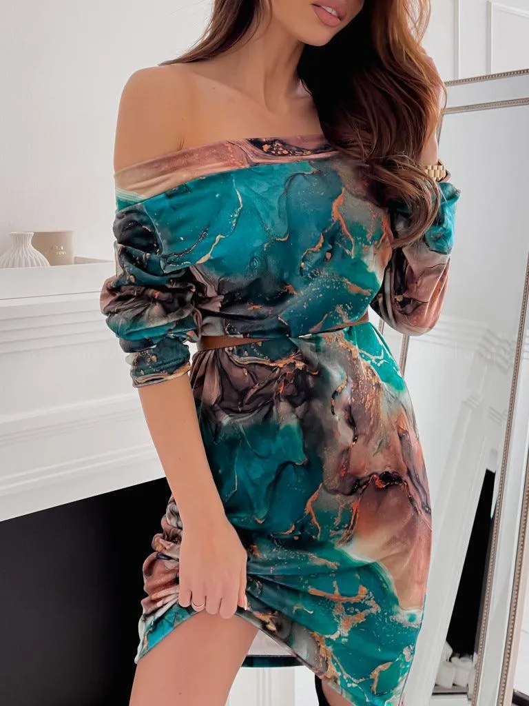 Women's Fashion Retro Printed Shoulder Dress