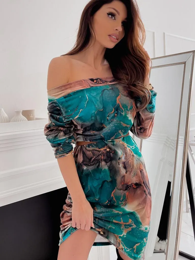 Women's Fashion Retro Printed Shoulder Dress