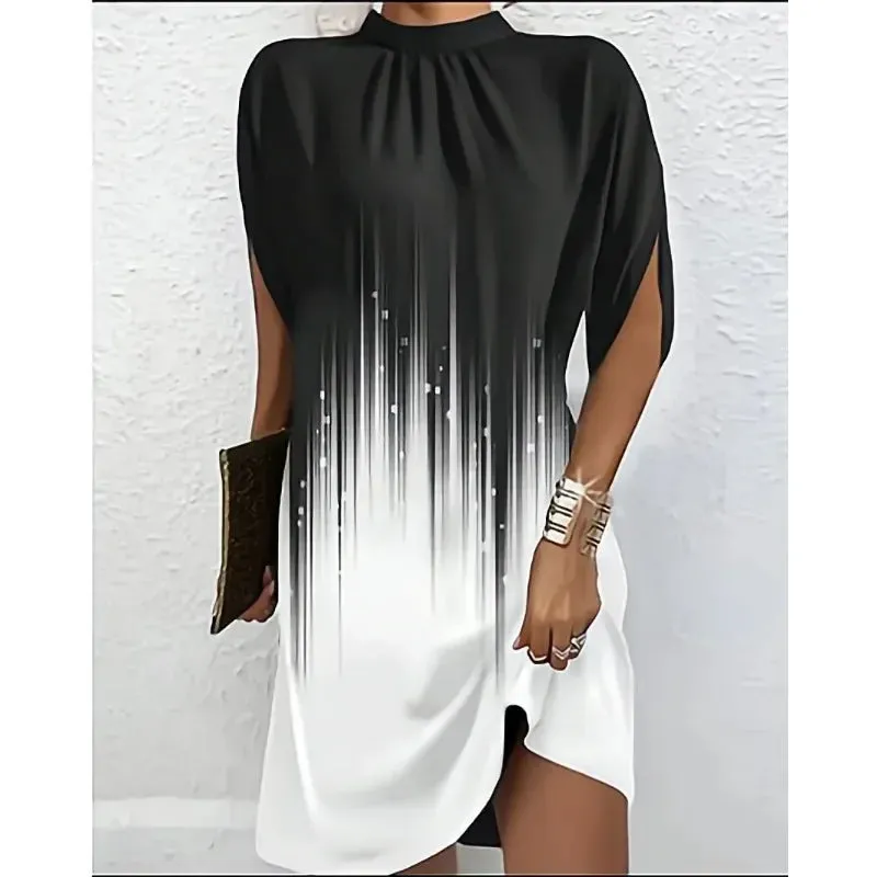 Women's Summer Skirt Fashion Casual Loose Dress with Bat Sleeve