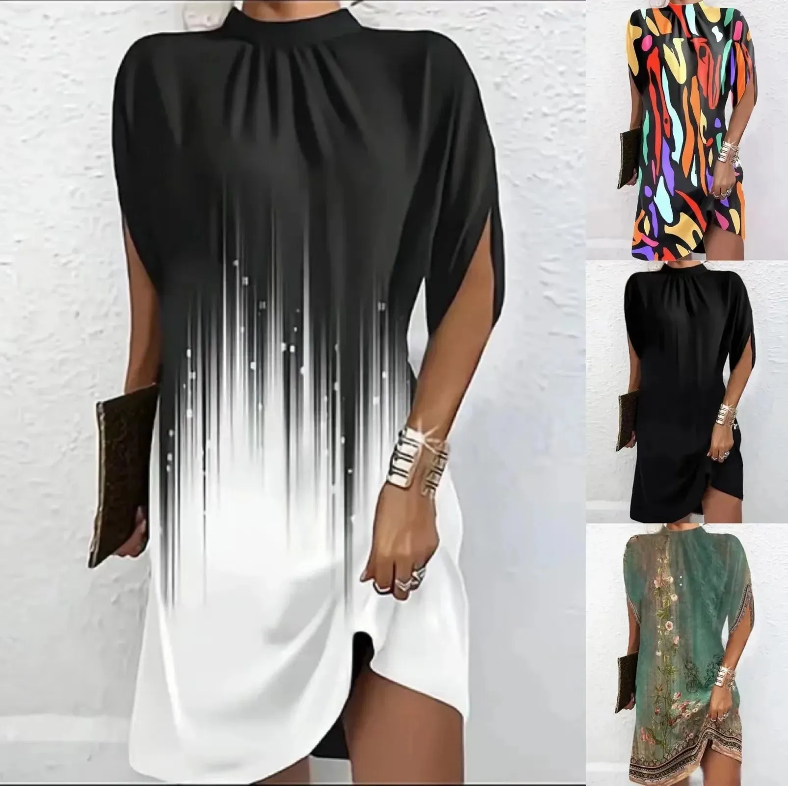 Women's Summer Skirt Fashion Casual Loose Dress with Bat Sleeve