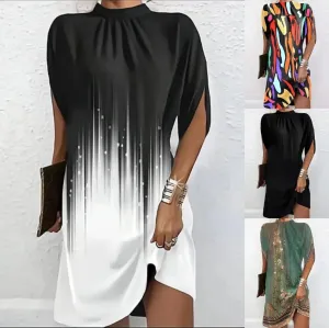 Women's Summer Skirt Fashion Casual Loose Dress with Bat Sleeve