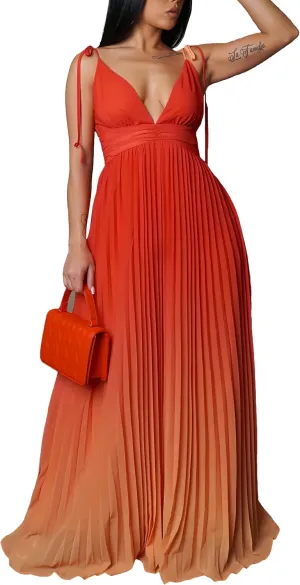 ZVO Women Maxi Dress Sexy Cocktail Party Long Dress Summer Loose Beach Dresses A-line Pleated Halter Dress