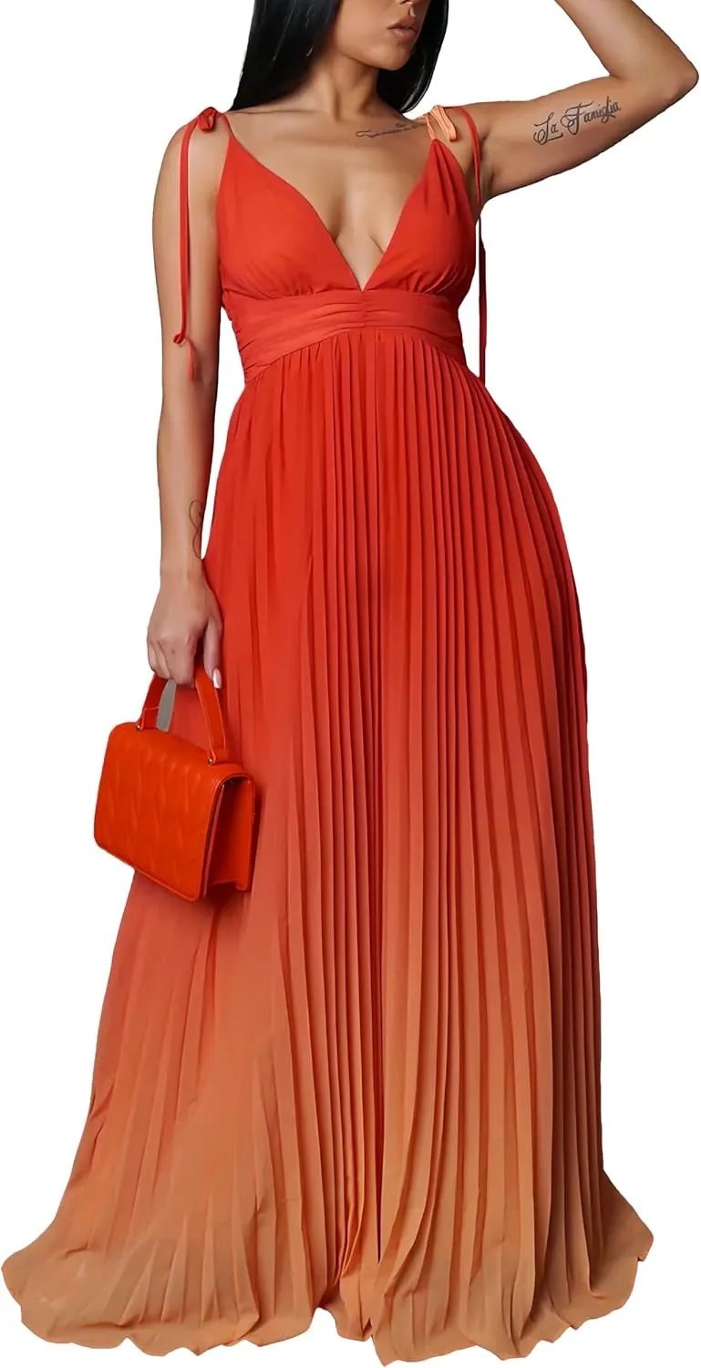 ZVO Women Maxi Dress Sexy Cocktail Party Long Dress Summer Loose Beach Dresses A-line Pleated Halter Dress